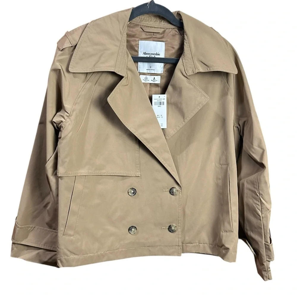 NWT Abercrombie and Fitch Relaxed Short Trench Coat In Caramel Size S - Picture 2 of 9